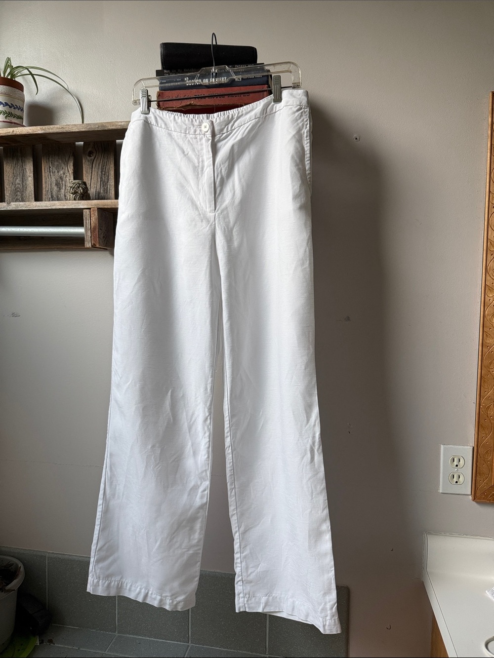 Eileen Fisher White Wide-Leg linen Chinos Medium